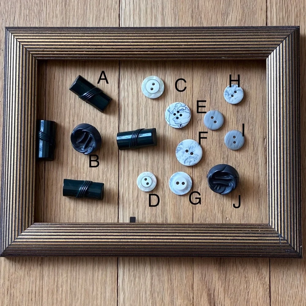 Vintage Buttons 1960’s, 1970’s GREY colors. 14 asstd buttons. Lucite/plastic.